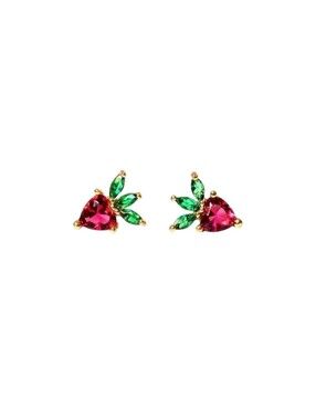 Dainty Cubic Zirconia Strawberry Stud Earrings